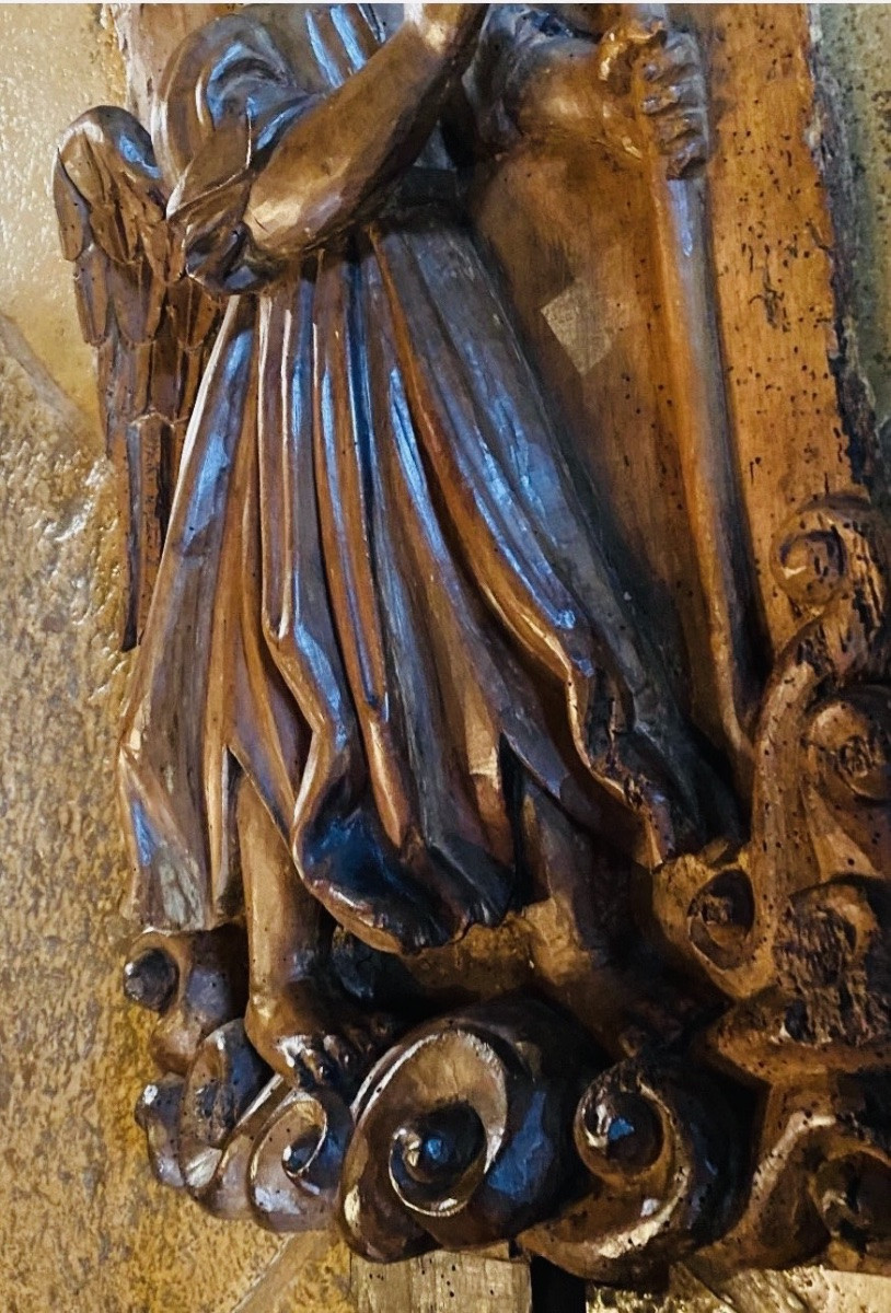 Gabriel, Angel Of The Annunciation To Mary, Walnut Sculpture In High Relief, Late 17th Century-photo-5