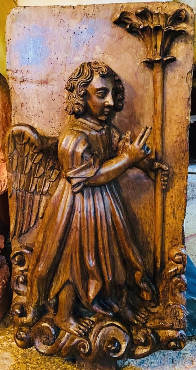Gabriel, Angel Of The Annunciation To Mary, Walnut Sculpture In High Relief, Late 17th Century-photo-6