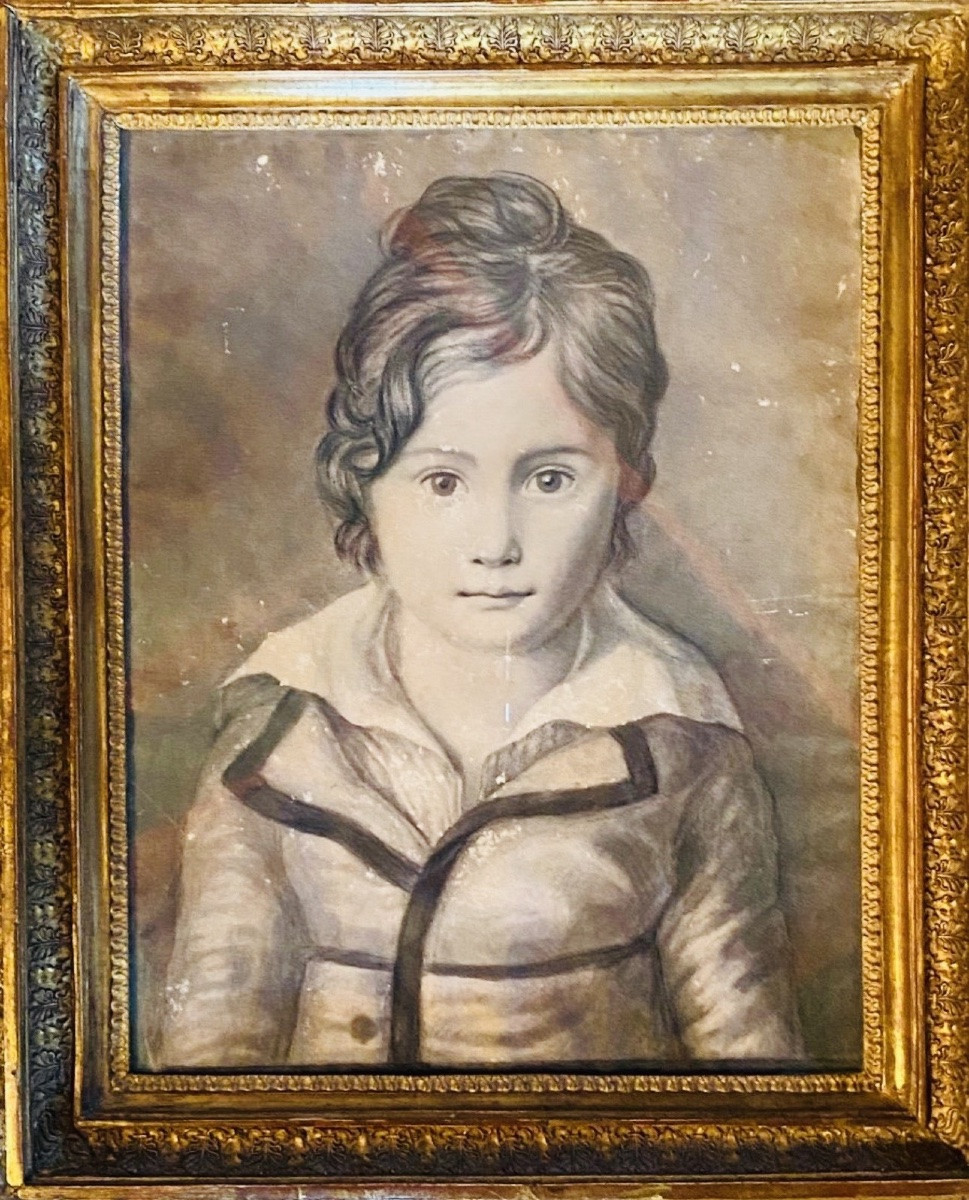 Portrait d’enfant en buste au fusain, époque restauration -photo-2