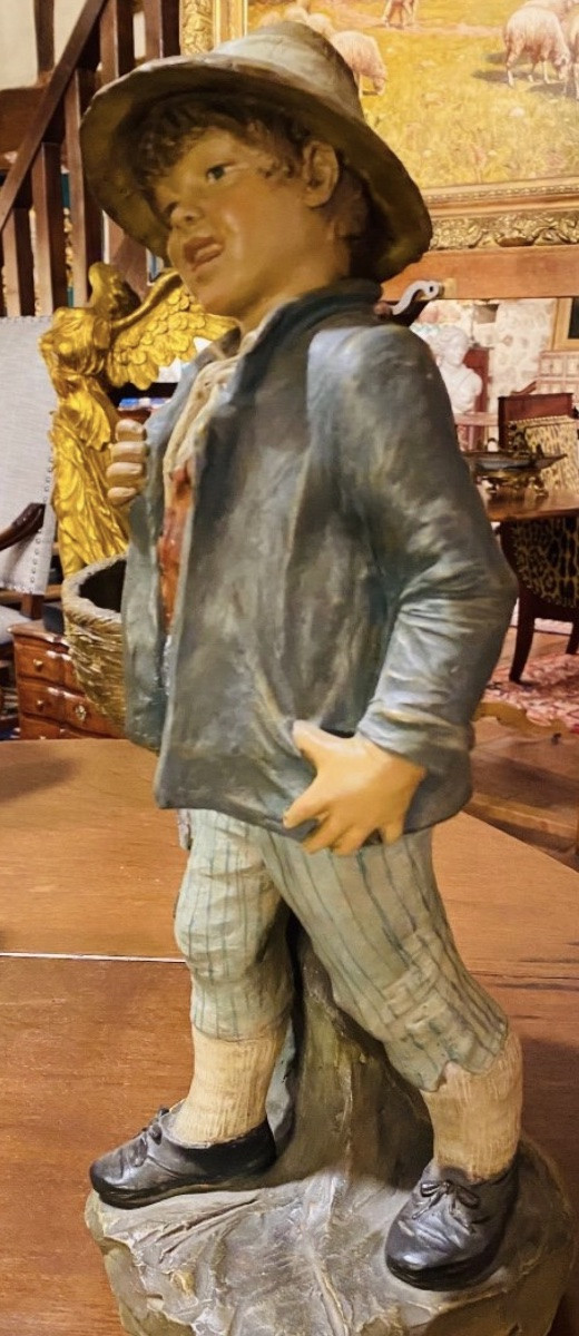 Jeune garçon en terre cuite polychrome attribué à Goldsheider -photo-3