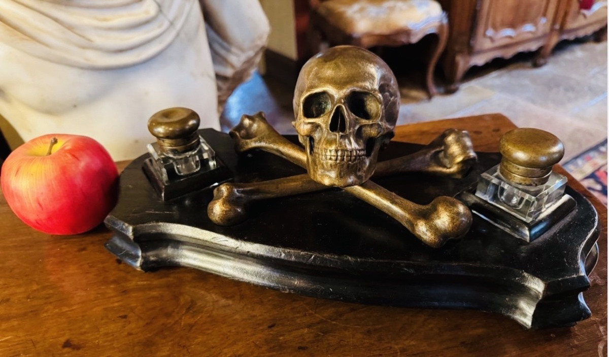 Inkwell With Vanity Theme, Forming Memento Mori, Late 19th Century -photo-2