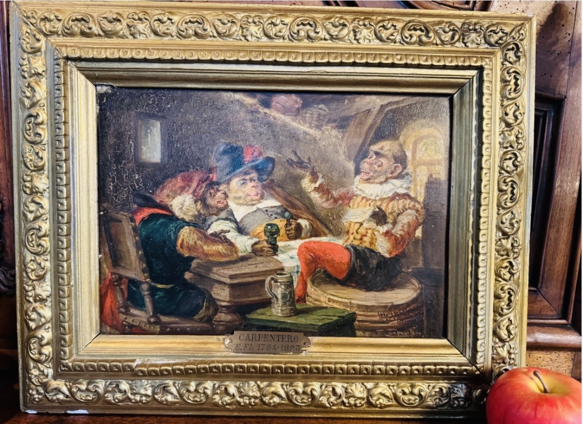 Monkey Business In An Inn, Oil On Panel, 19th Century-photo-3