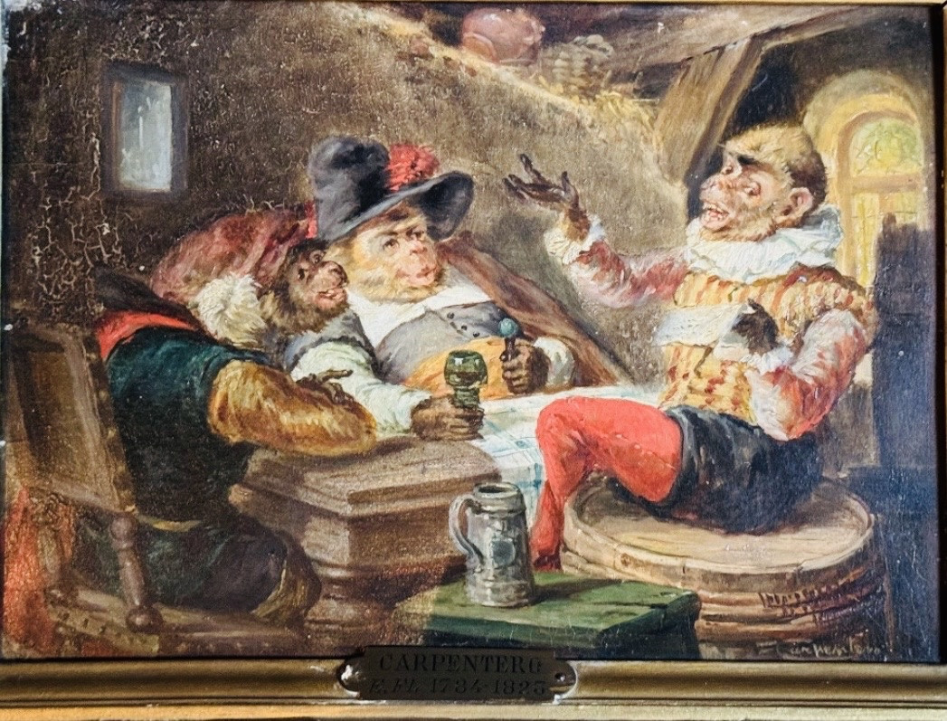 Monkey Business In An Inn, Oil On Panel, 19th Century-photo-4