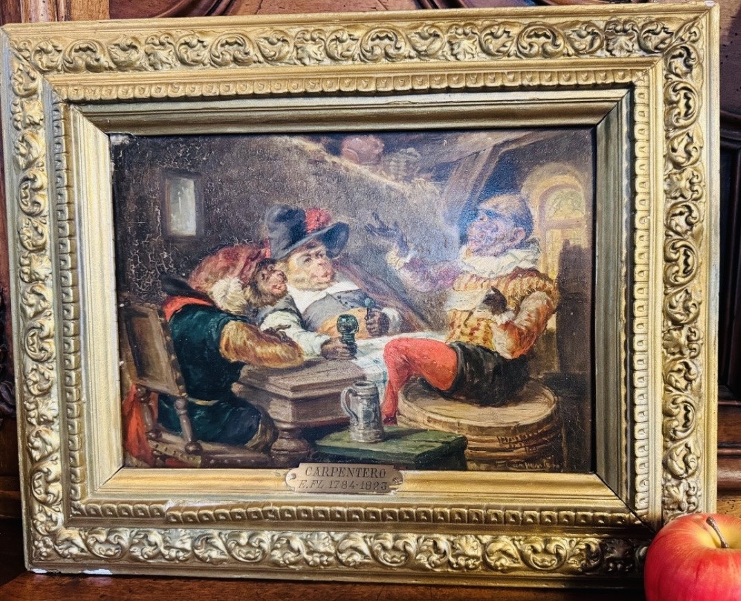 Monkey Business In An Inn, Oil On Panel, 19th Century-photo-8
