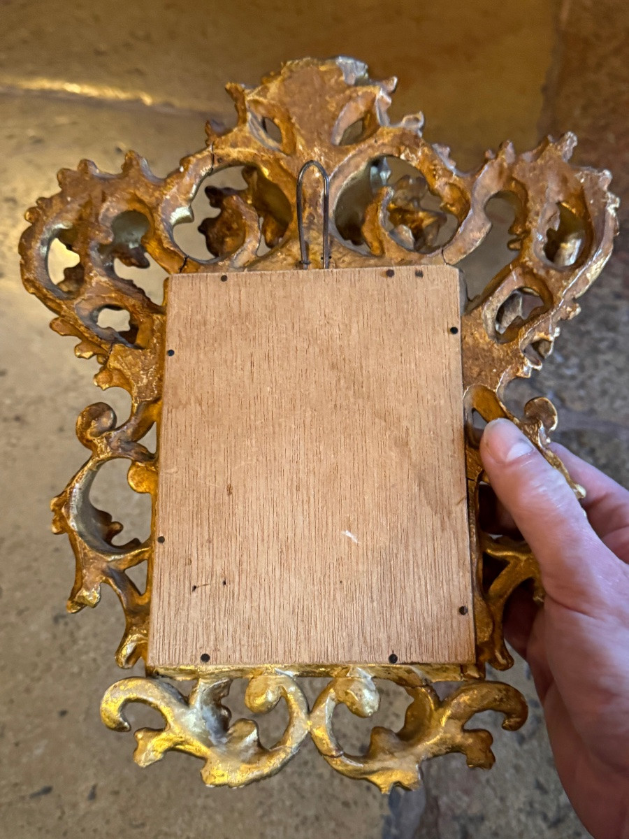 Petit miroir Florentin en bois sculpté et doré - XIXeme siècle -photo-3