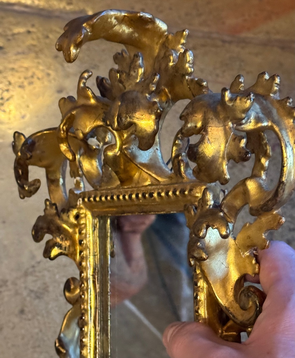 Petit miroir Florentin en bois sculpté et doré - XIXeme siècle -photo-2