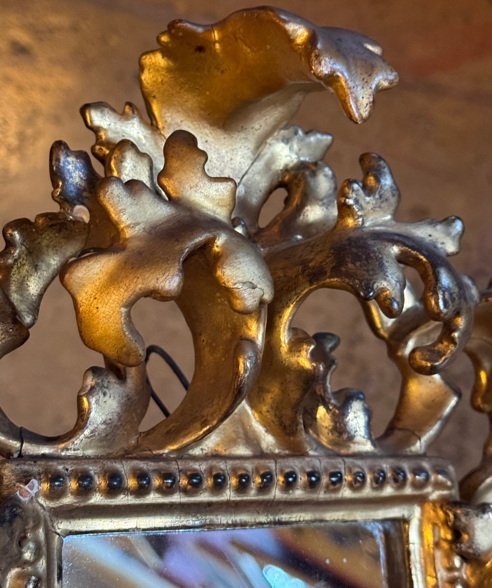 Petit miroir Florentin en bois sculpté et doré - XIXeme siècle -photo-3