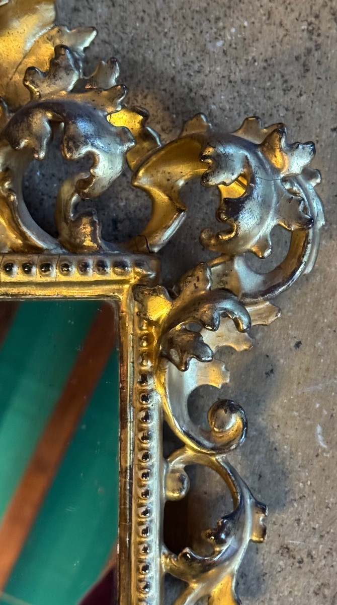 Petit miroir Florentin en bois sculpté et doré - XIXeme siècle -photo-4
