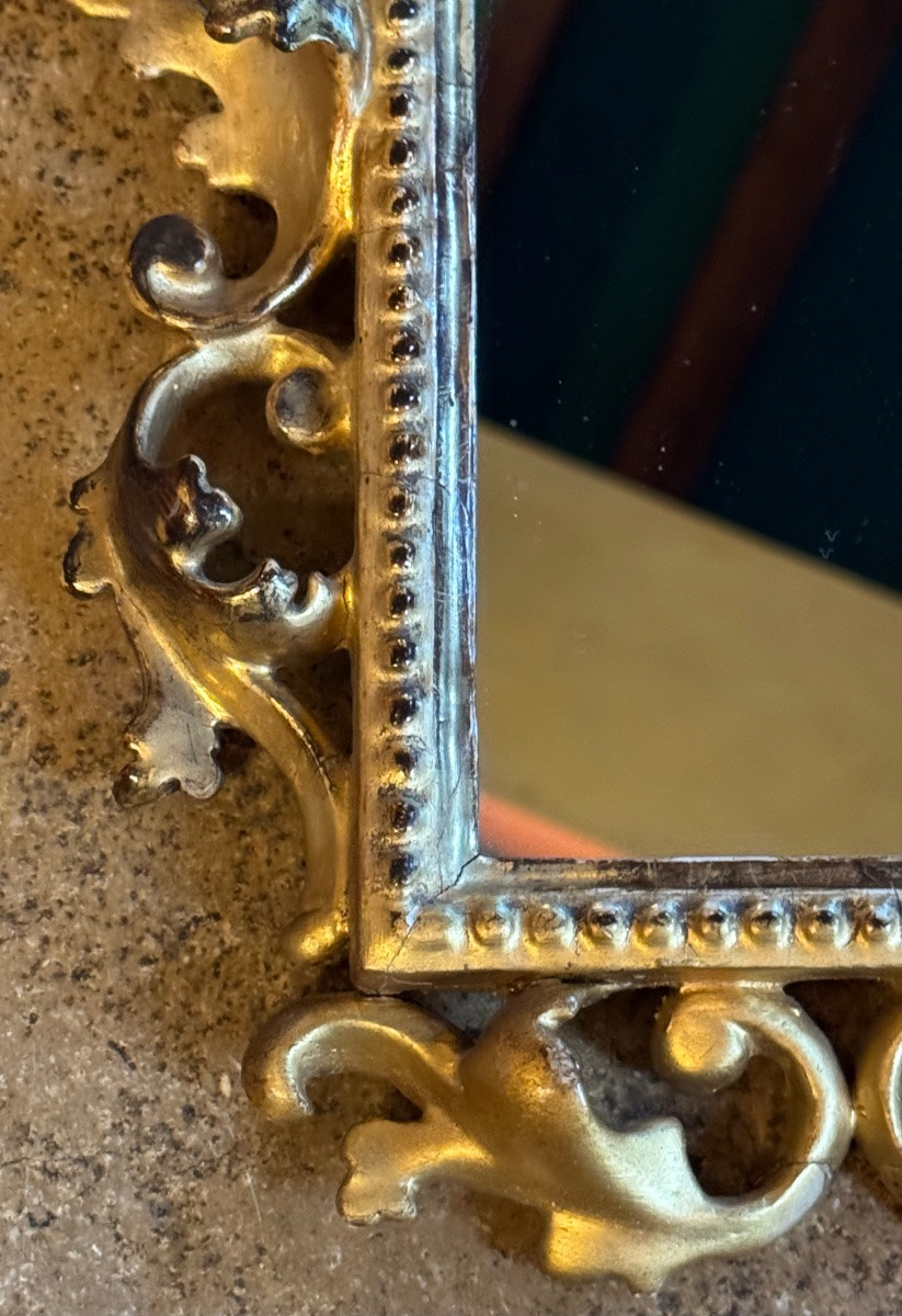 Petit miroir Florentin en bois sculpté et doré - XIXeme siècle -photo-7