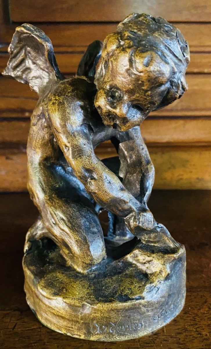Lost-wax Bronze, Love, Cupid, Eros Sharpening His Bow, Charming Lost-wax Bronze-photo-4
