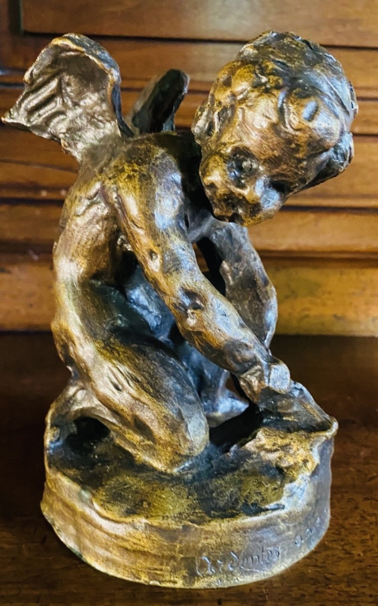 Lost-wax Bronze, Love, Cupid, Eros Sharpening His Bow, Charming Lost-wax Bronze