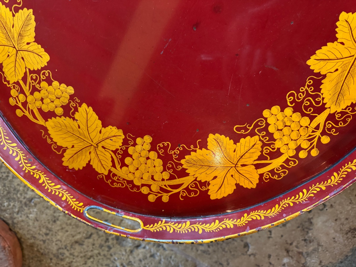  Folding Coffee Table With Removable Top In Painted Sheet Metal, Gold Decoration On A Red Background-photo-2