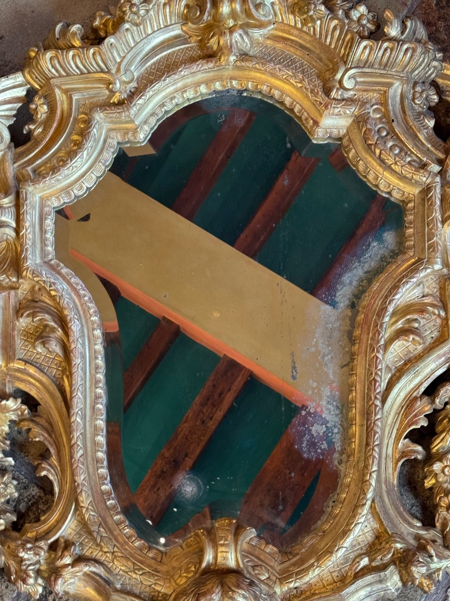 Miroir de style Régence en bois et stuc doré, décor aux sirènes - Époque Napoléon III-photo-4