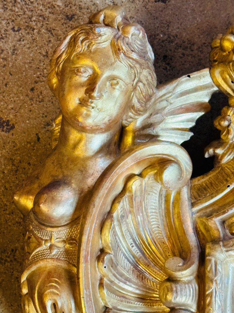 Miroir de style Régence en bois et stuc doré, décor aux sirènes - Époque Napoléon III-photo-5