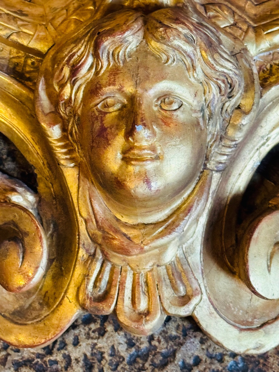 Miroir de style Régence en bois et stuc doré, décor aux sirènes - Époque Napoléon III-photo-6