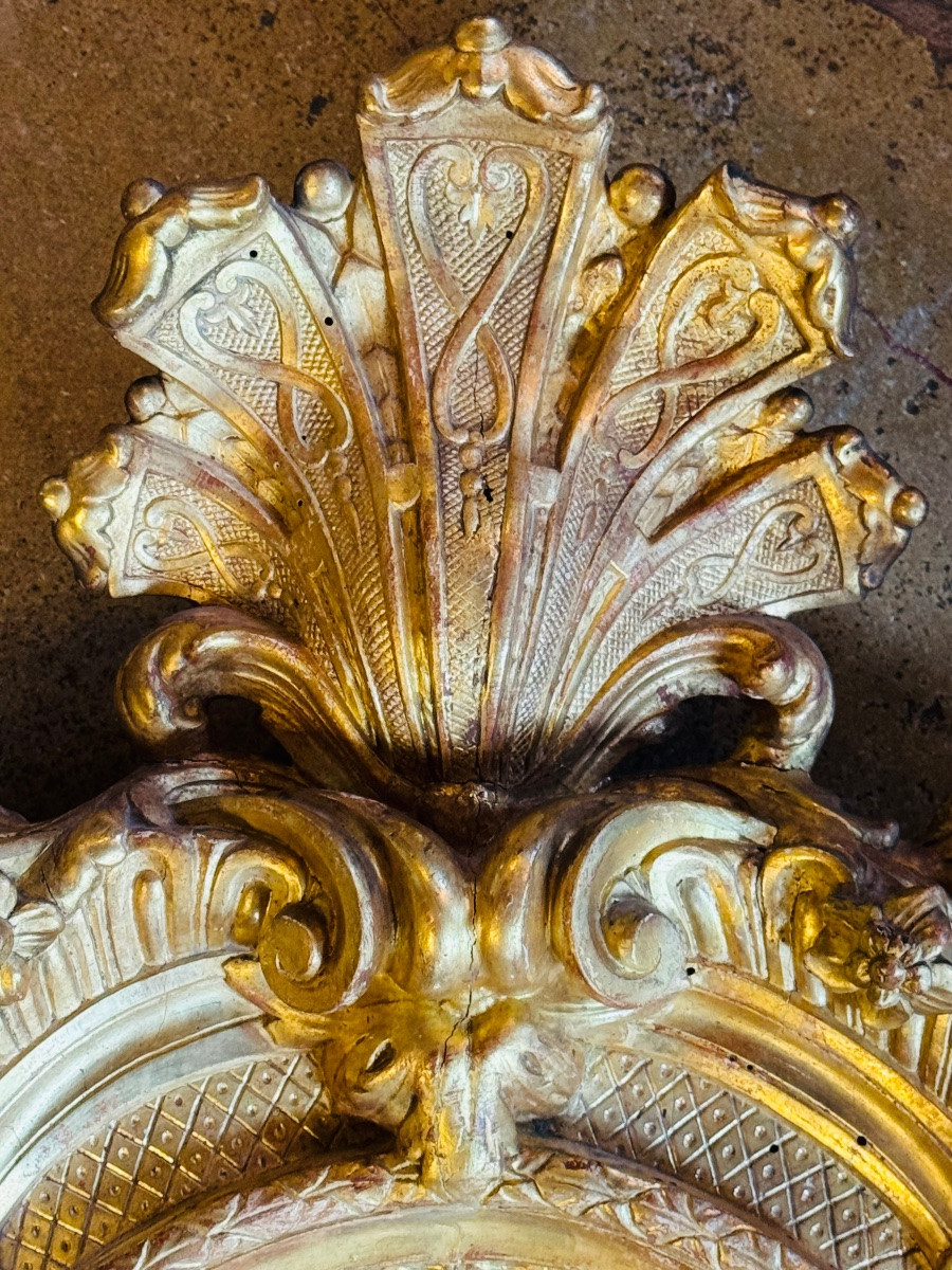 Miroir de style Régence en bois et stuc doré, décor aux sirènes - Époque Napoléon III-photo-7