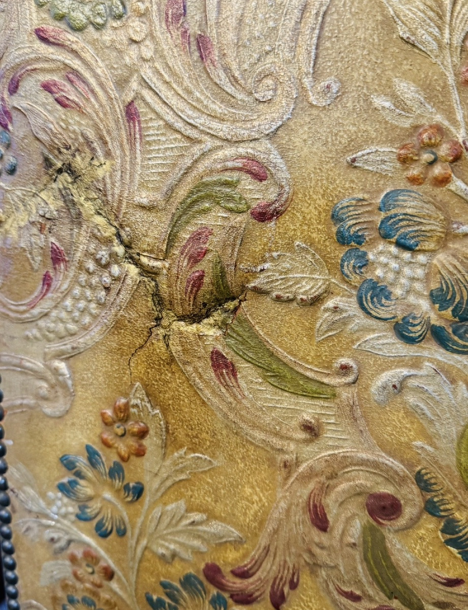 Paravent en cuir de Cordoue gaufré et polychrome - Époque Napoléon III-photo-2