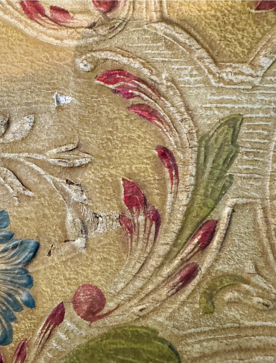 Paravent en cuir de Cordoue gaufré et polychrome - Époque Napoléon III-photo-4