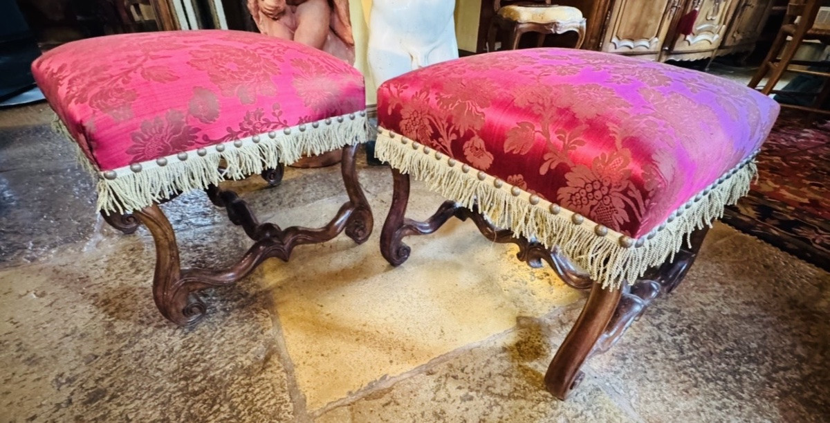 Pair Of Walnut Stools - Louis XIV Period - 17th Century-photo-3