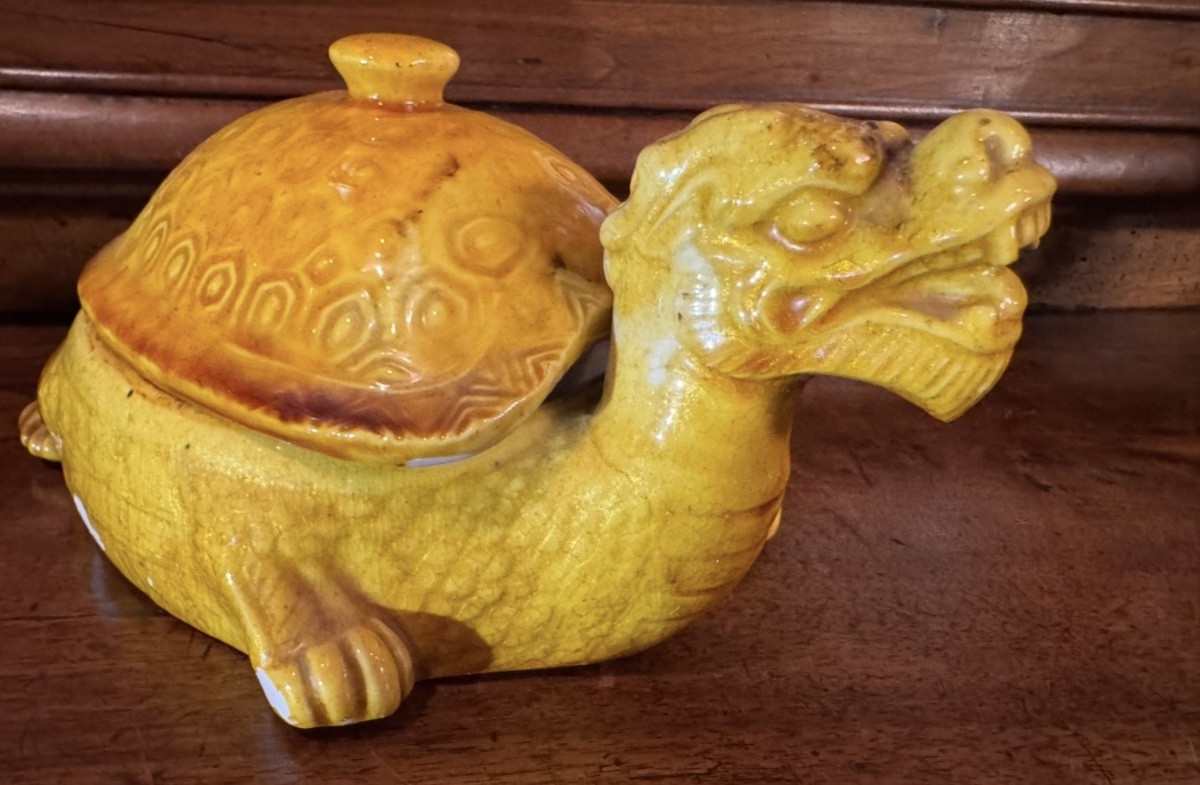 China, Glazed Stoneware Dragon Turtle Circa 1950-photo-5