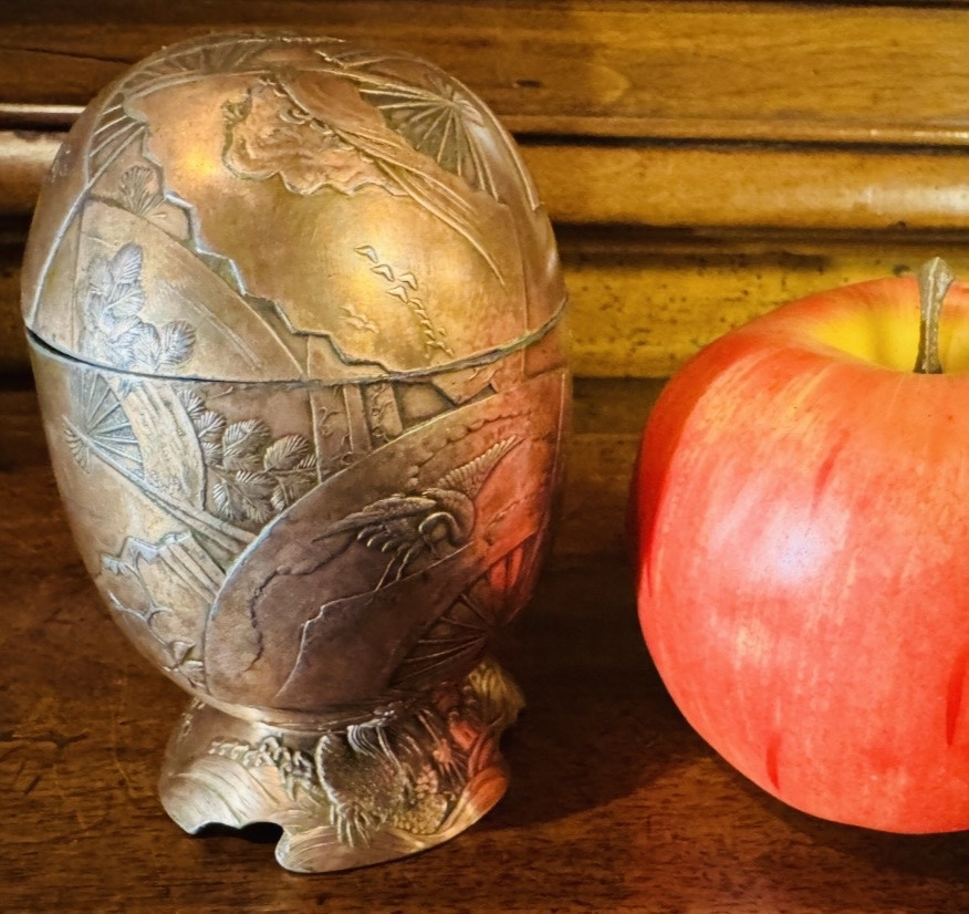 Japon époque Meiji, boîte en alliage en forme d’oeuf-photo-4