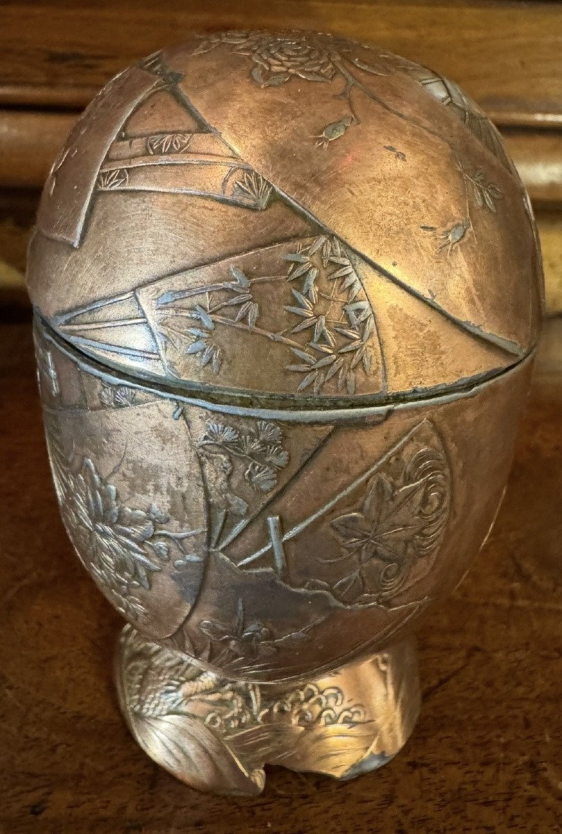 Japon époque Meiji, boîte en alliage en forme d’oeuf-photo-1