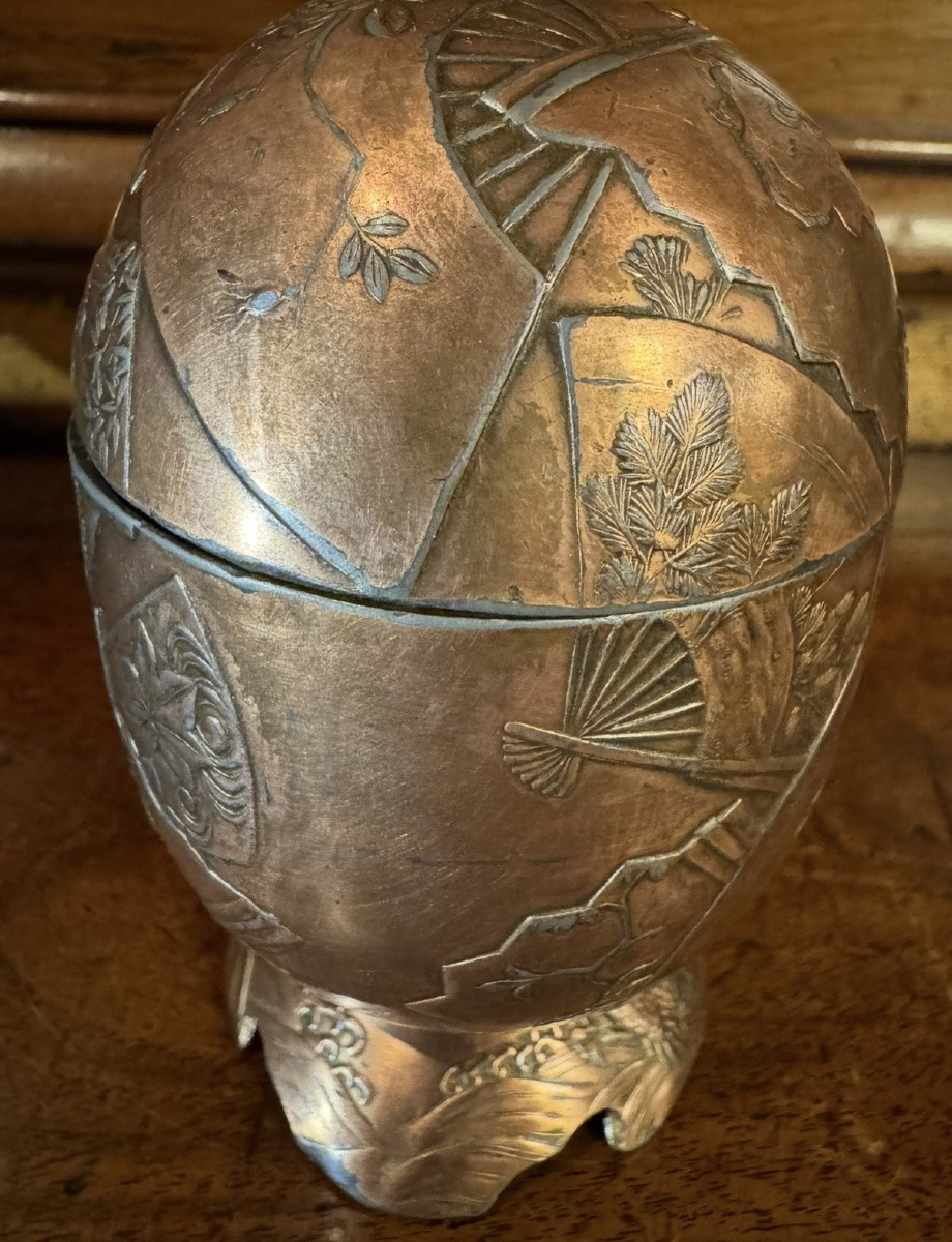 Japon époque Meiji, boîte en alliage en forme d’oeuf-photo-2