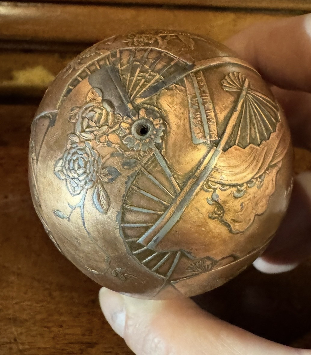 Japon époque Meiji, boîte en alliage en forme d’oeuf-photo-3