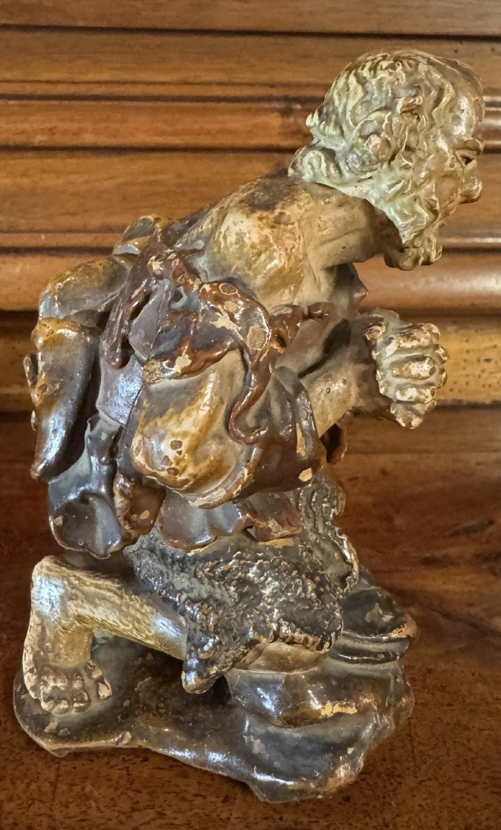 Shepherd In Adoration, Polychrome Terracotta From The 19th Century -photo-4