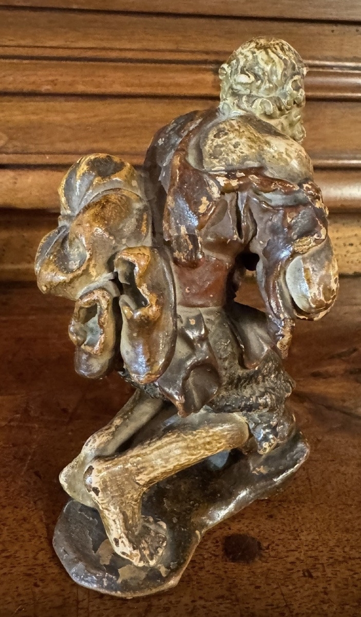 Shepherd In Adoration, Polychrome Terracotta From The 19th Century -photo-2