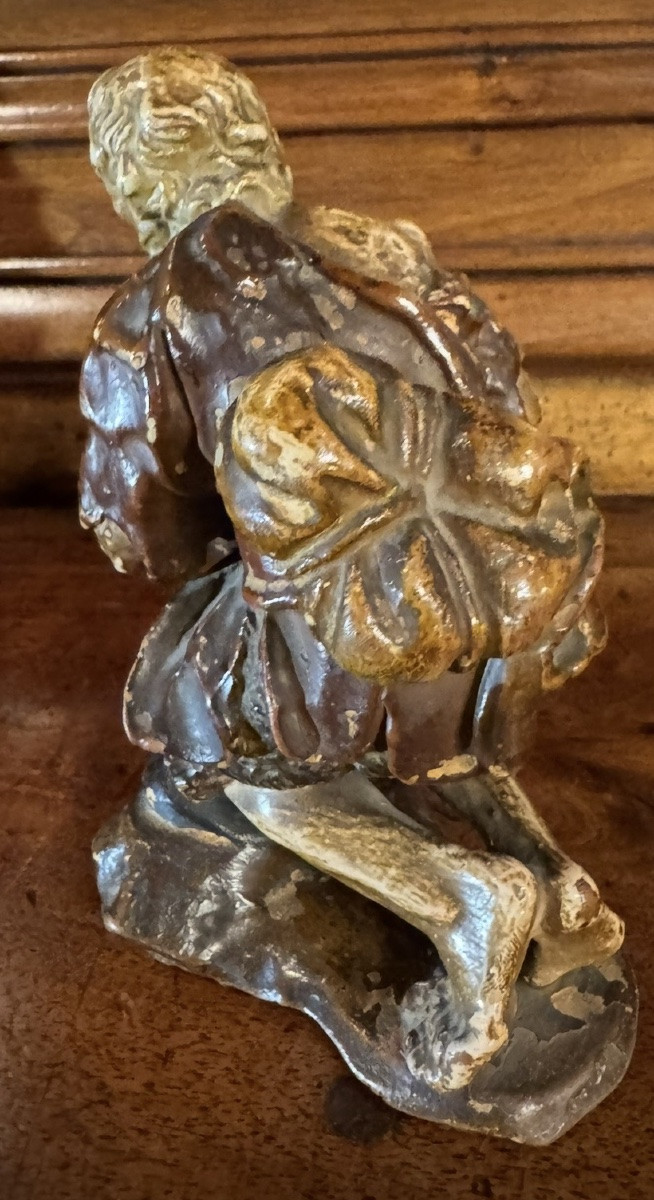 Shepherd In Adoration, Polychrome Terracotta From The 19th Century -photo-3