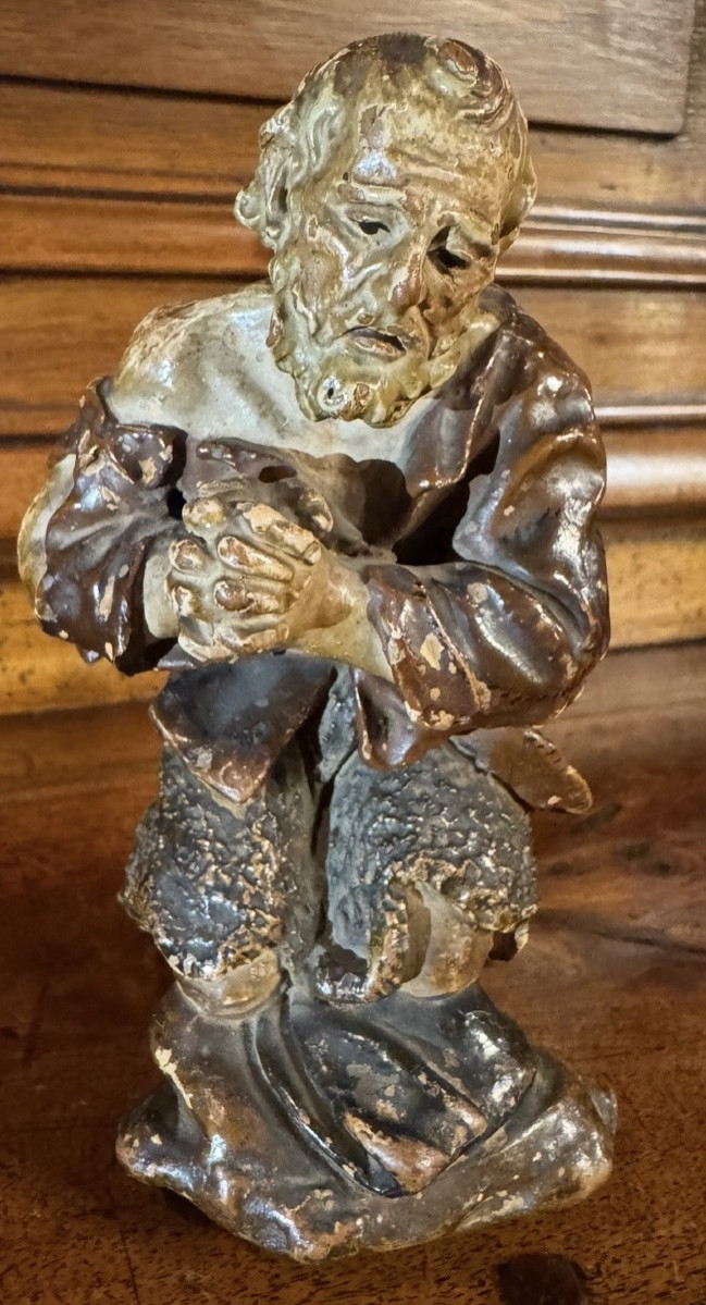 Shepherd In Adoration, Polychrome Terracotta From The 19th Century -photo-5