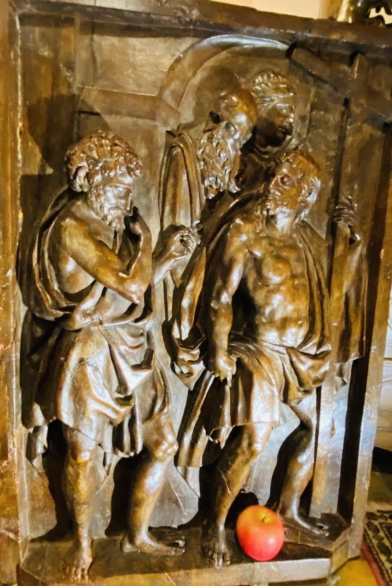 GRAND PANNEAU EN NOYER SCULPTÉ FIN XVI EME SIÈCLE-photo-1