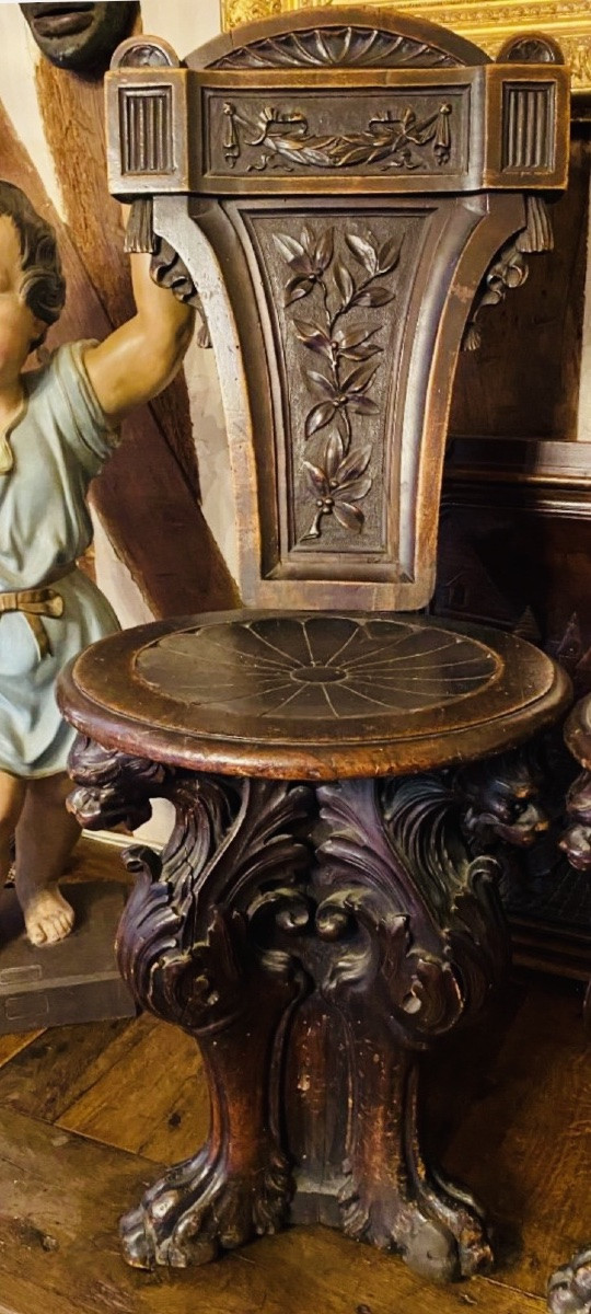 Pair Of Renaissance Style Walnut Or Sgabellis Chairs From The 19th Century-photo-5