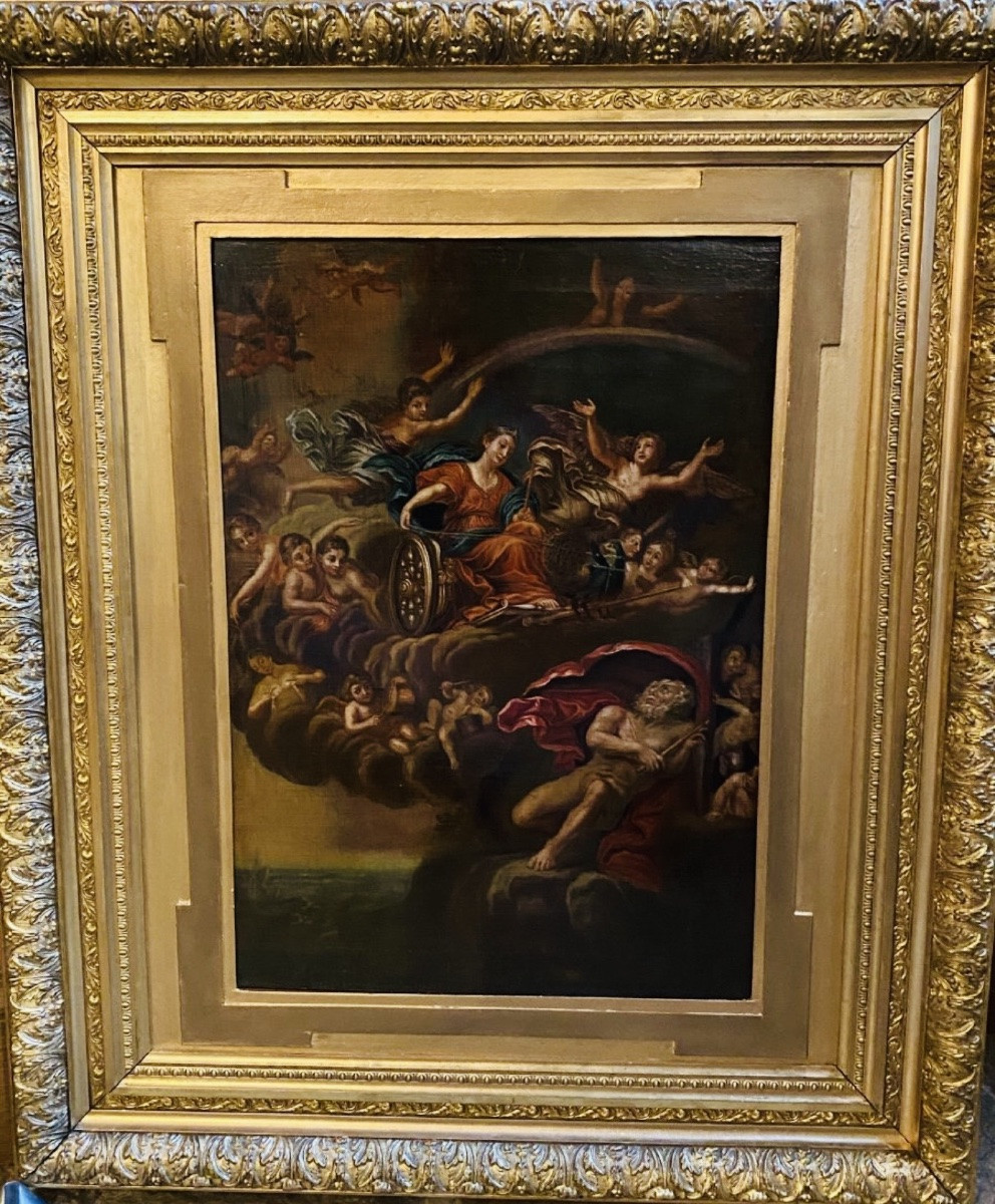 Mythological Painting, The Triumph Of Juno, Oil On Canvas, 18th Century-photo-4