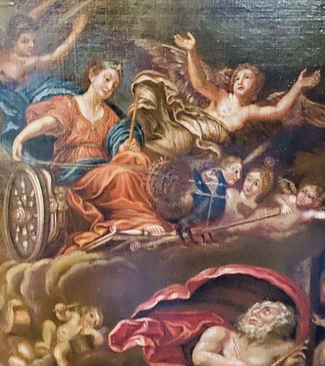 Mythological Painting, The Triumph Of Juno, Oil On Canvas, 18th Century-photo-6