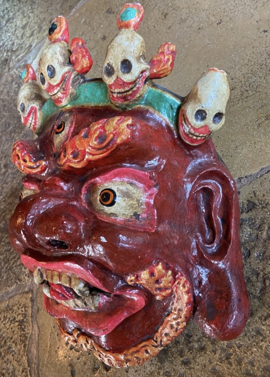 Masque rituel népalais en papier mâché, orné de Citipati - XXe siècle-photo-2