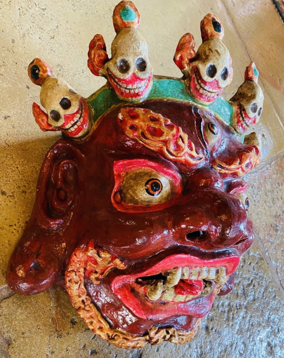 Masque rituel népalais en papier mâché, orné de Citipati - XXe siècle-photo-3