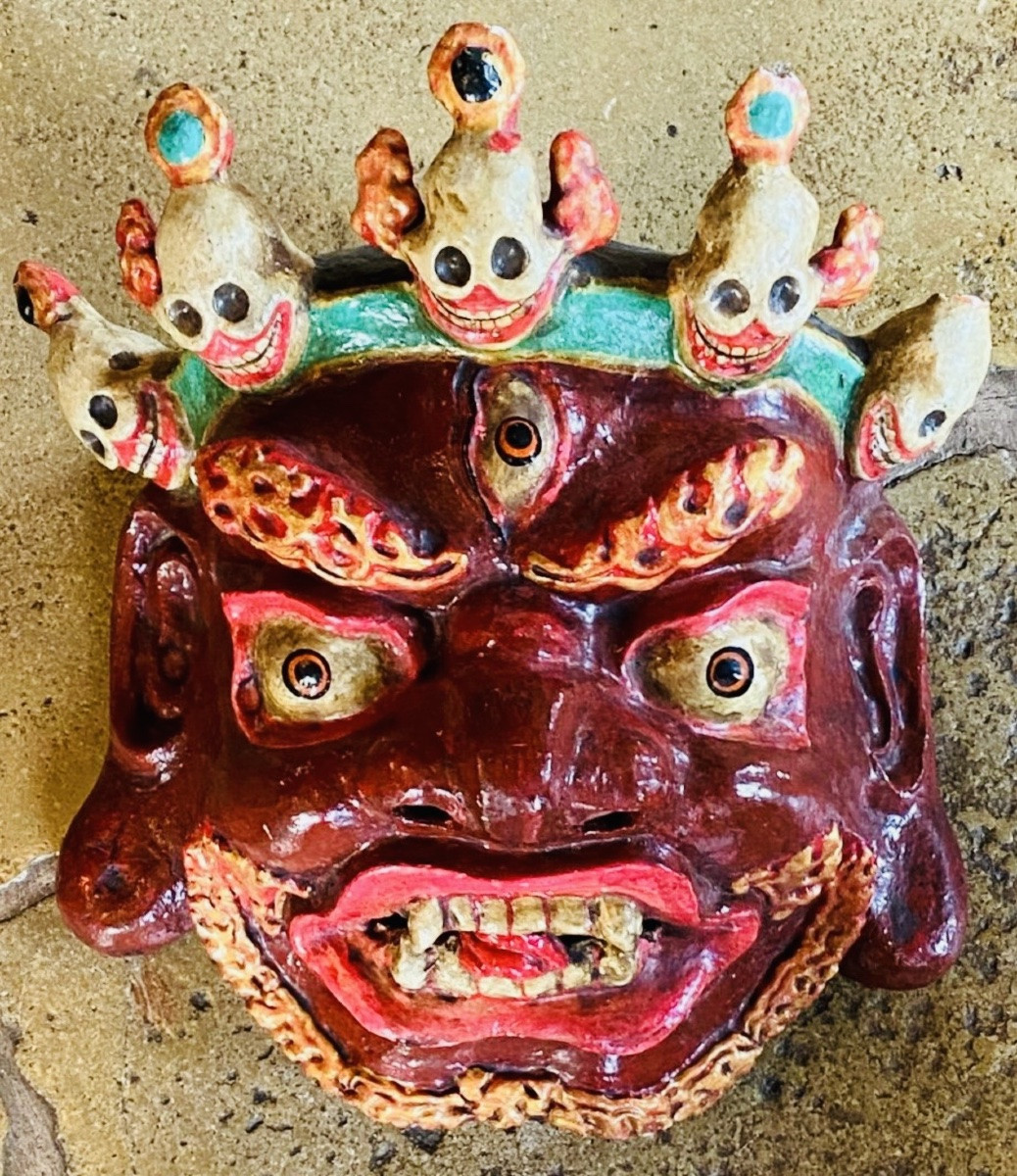 Masque rituel népalais en papier mâché, orné de Citipati - XXe siècle-photo-1