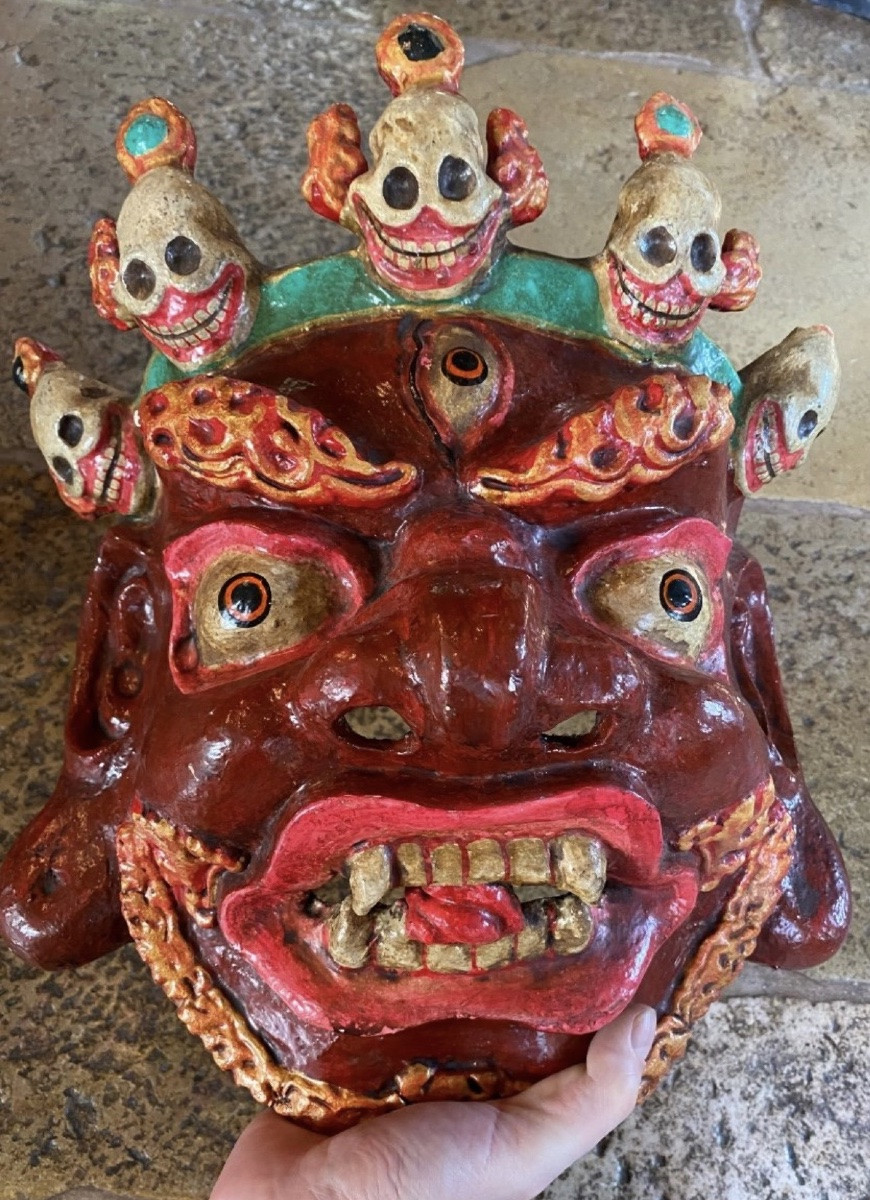 Masque rituel népalais en papier mâché, orné de Citipati - XXe siècle-photo-2