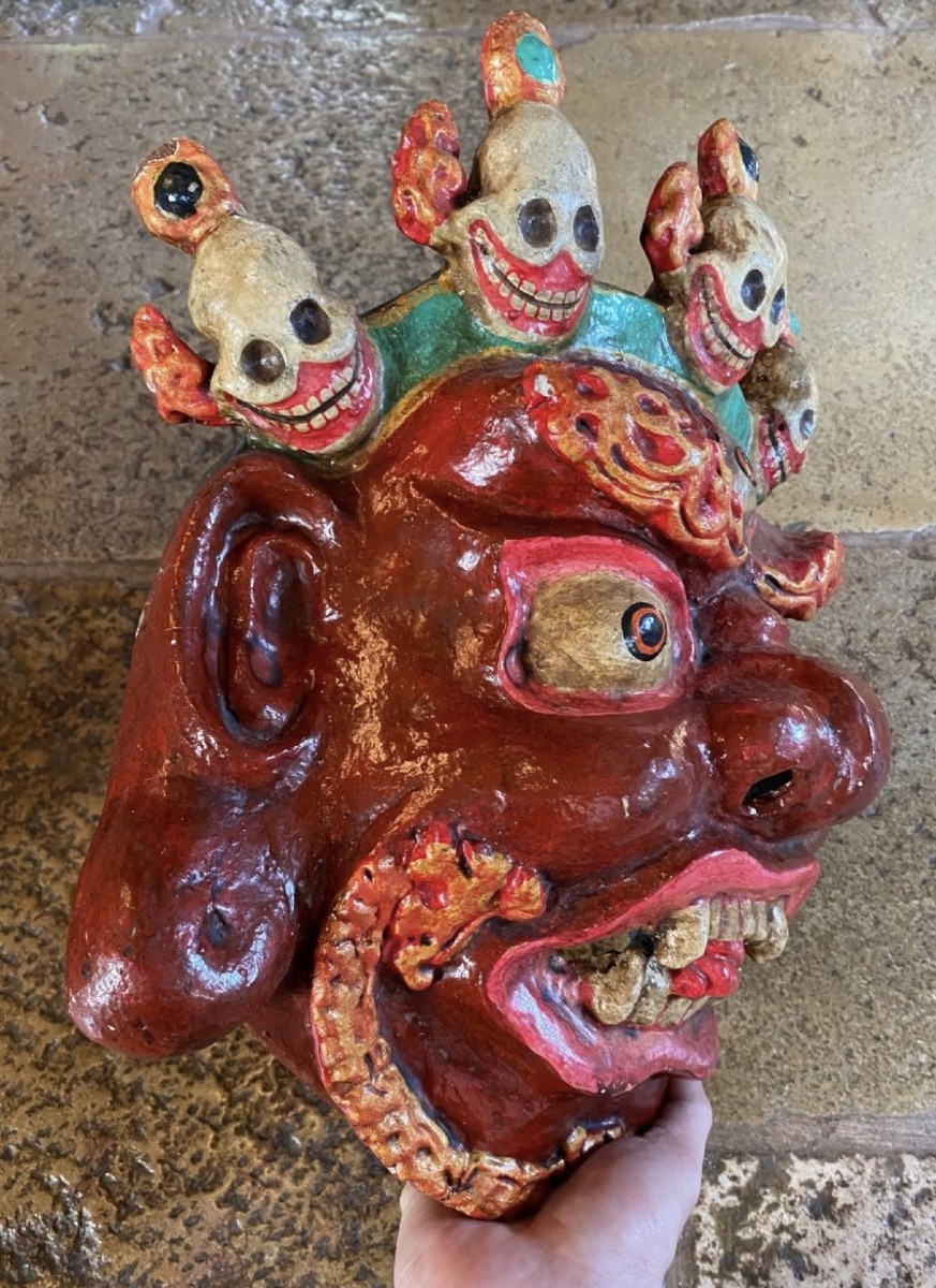 Masque rituel népalais en papier mâché, orné de Citipati - XXe siècle-photo-4