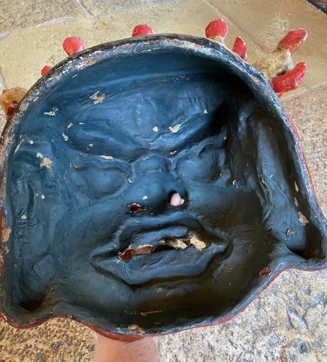 Masque rituel népalais en papier mâché, orné de Citipati - XXe siècle-photo-5