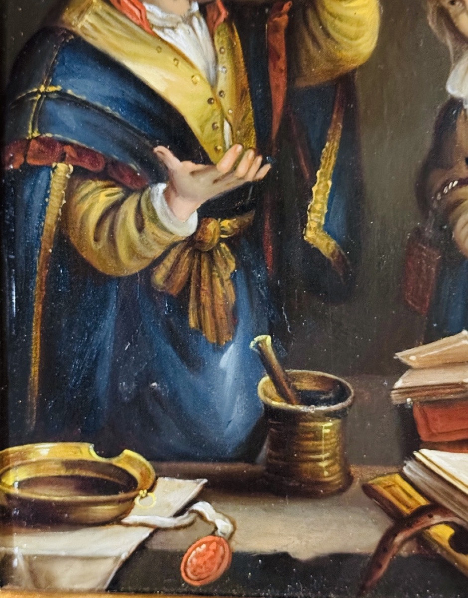 Scène d’alchimiste – Huile sur cuivre du XIXe siècle – Cadre ancien-photo-7