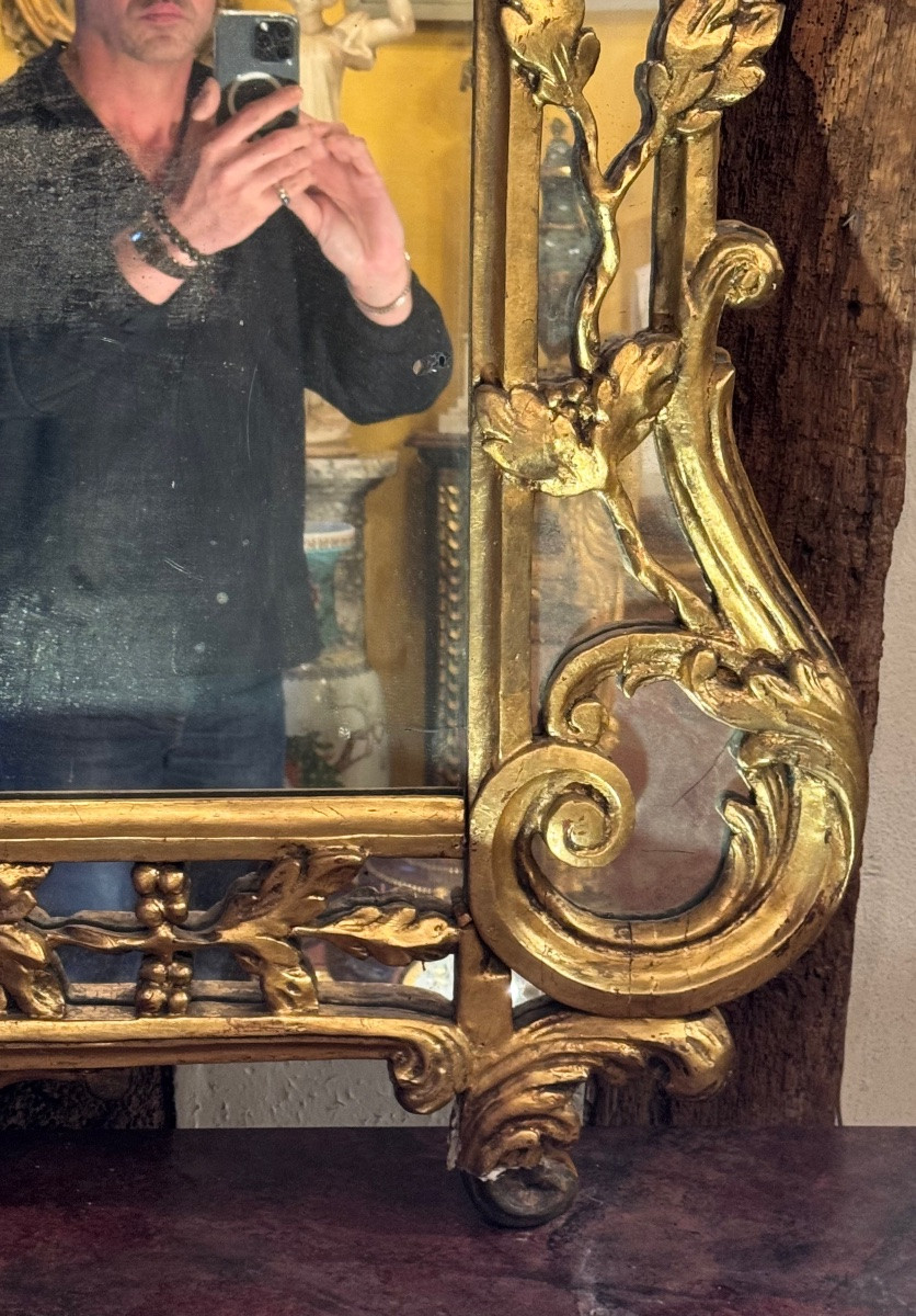Important miroir à parecloses en bois doré, riche décor rocaille d'inspiration provençale, styl-photo-3