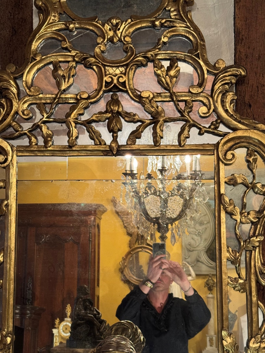 Important miroir à parecloses en bois doré, riche décor rocaille d'inspiration provençale, styl-photo-7