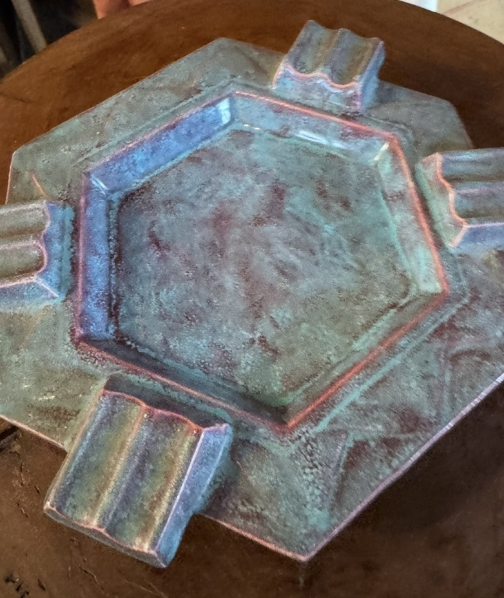 Nécessaire de fumeur Art Déco en faïence émaillée – décor jeu de cartes – vers 1930-1950-photo-2