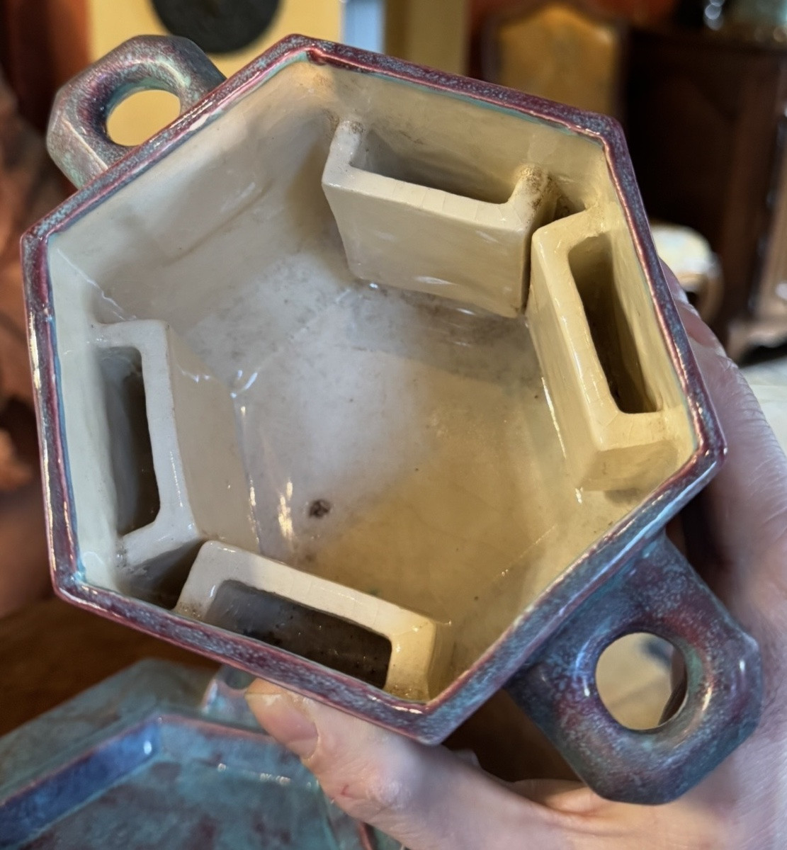 Nécessaire de fumeur Art Déco en faïence émaillée – décor jeu de cartes – vers 1930-1950-photo-5