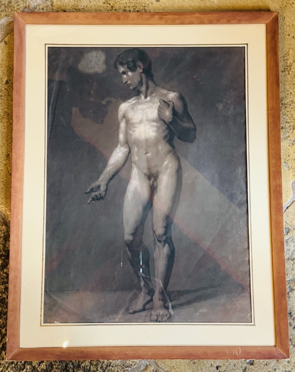 Académie d'homme d'après l'antique - Fusain, fin XIXe siècle-photo-2