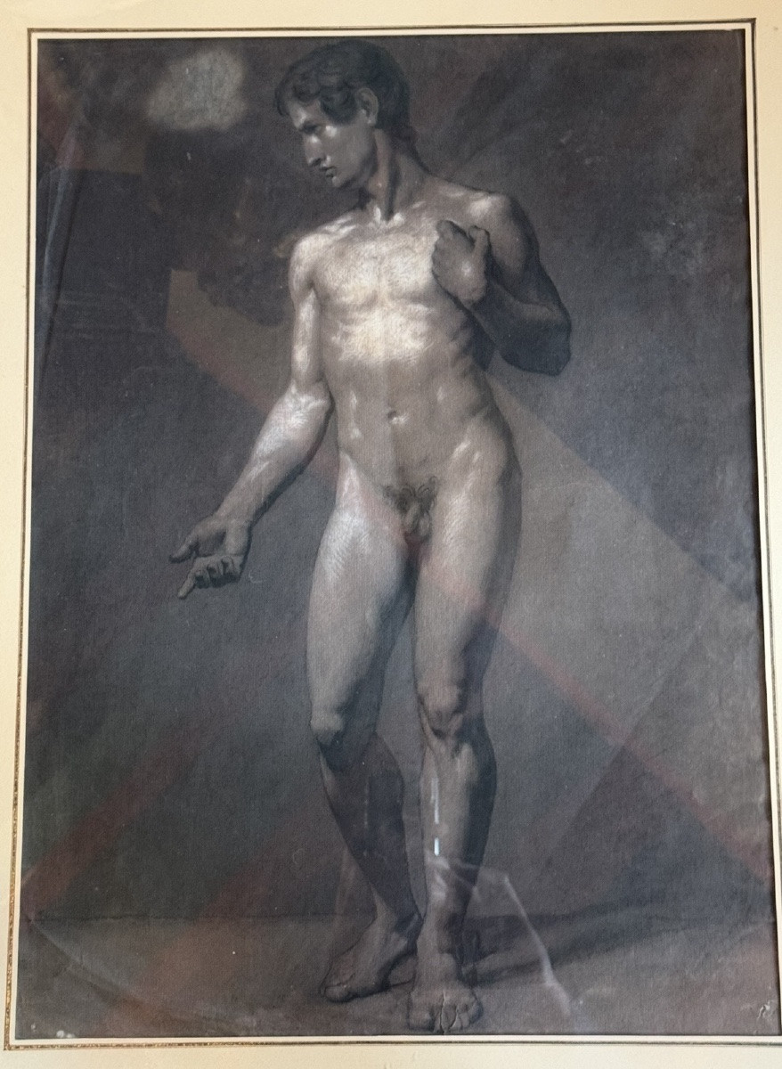 Académie d'homme d'après l'antique - Fusain, fin XIXe siècle-photo-1