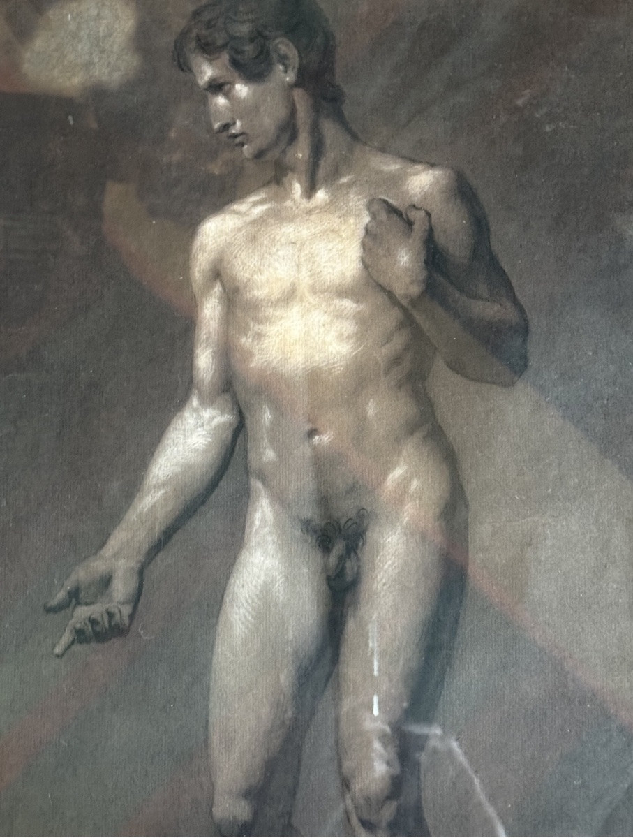 Académie d'homme d'après l'antique - Fusain, fin XIXe siècle-photo-3